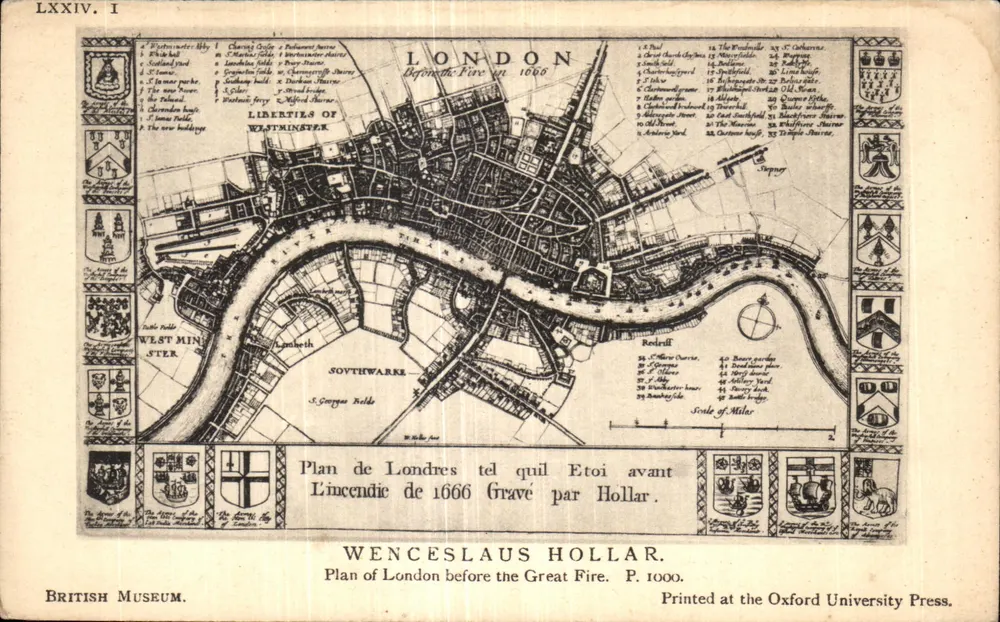 Plattegrond van Londen zoals het eruitzag voor het vuur van 1666 — Gegraveerd door Wenceslaus Hollar — British Museum - Voorkant