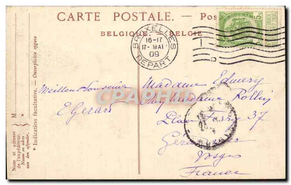 Brüssel — Die Place de l'Hôtel-de-Ville — unbekannter Verleger, n° 83 - Rückseite
