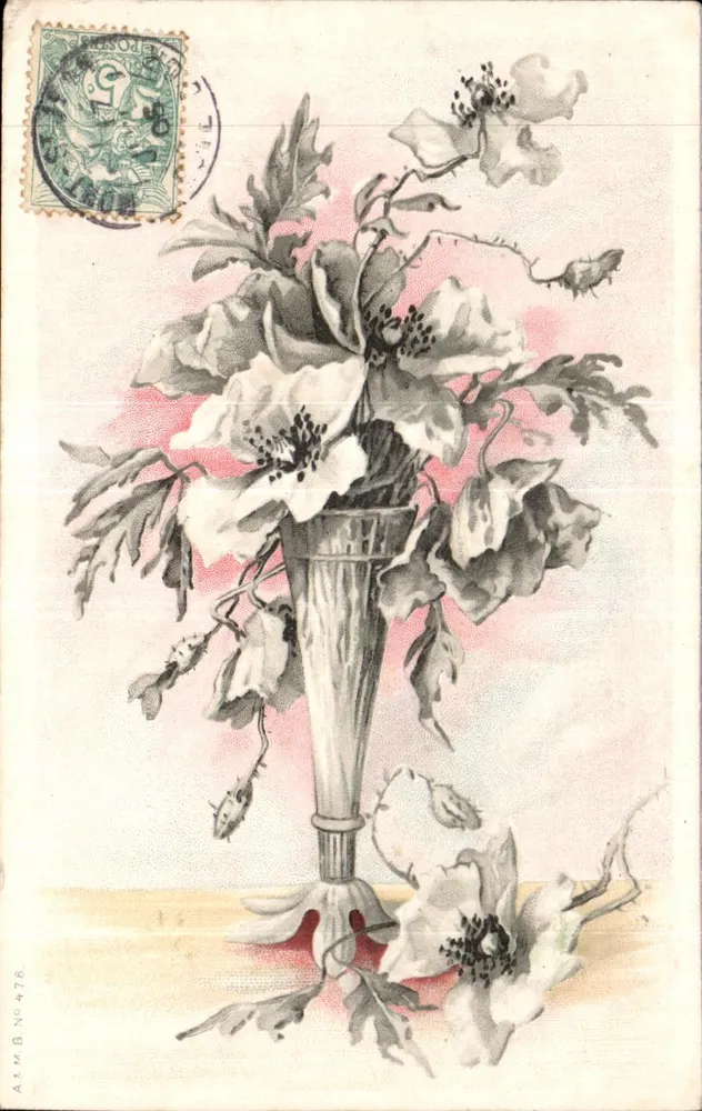 Kwiaty w wiadrze — ilustracja — A.M.B. N° 476 - Awers