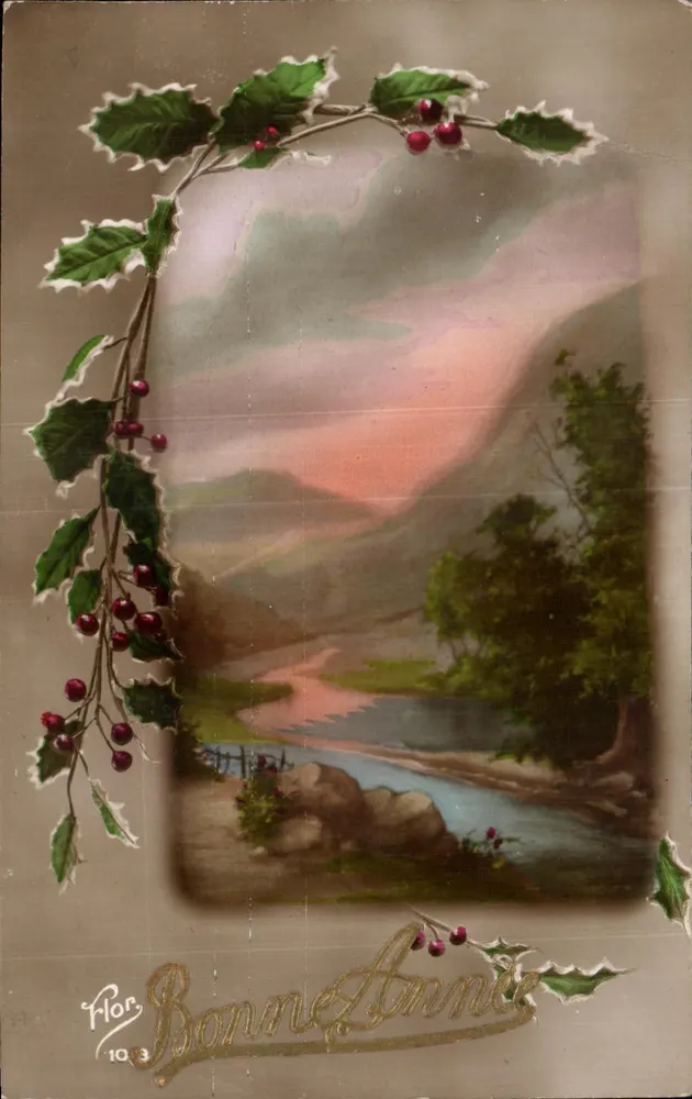 Berglandschaft am Abend – dekoratives Efeu – Flor, Nr. 1013 - Vorderseite