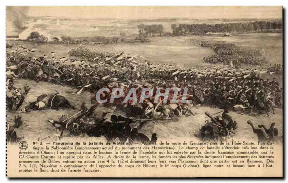 Schlacht bei Waterloo — Panorama am Fuße der Butte — Verleger Neis, Brüssel - Vorderseite