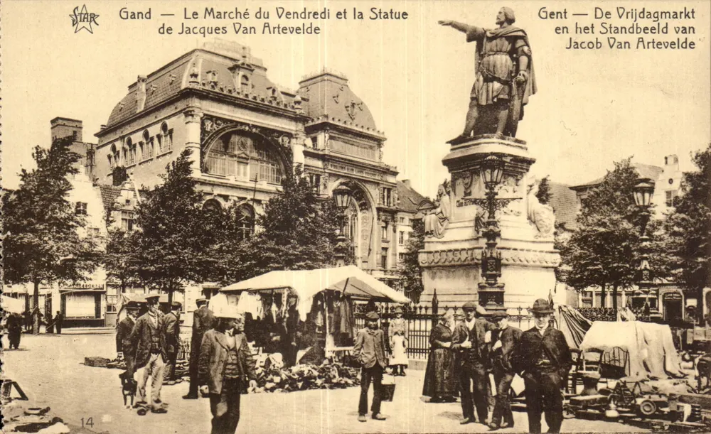 Gand — Freitagsmarkt und die Statue von Jacques Van Artevelde — Verlag STAR, Nr. 14 - Vorderseite