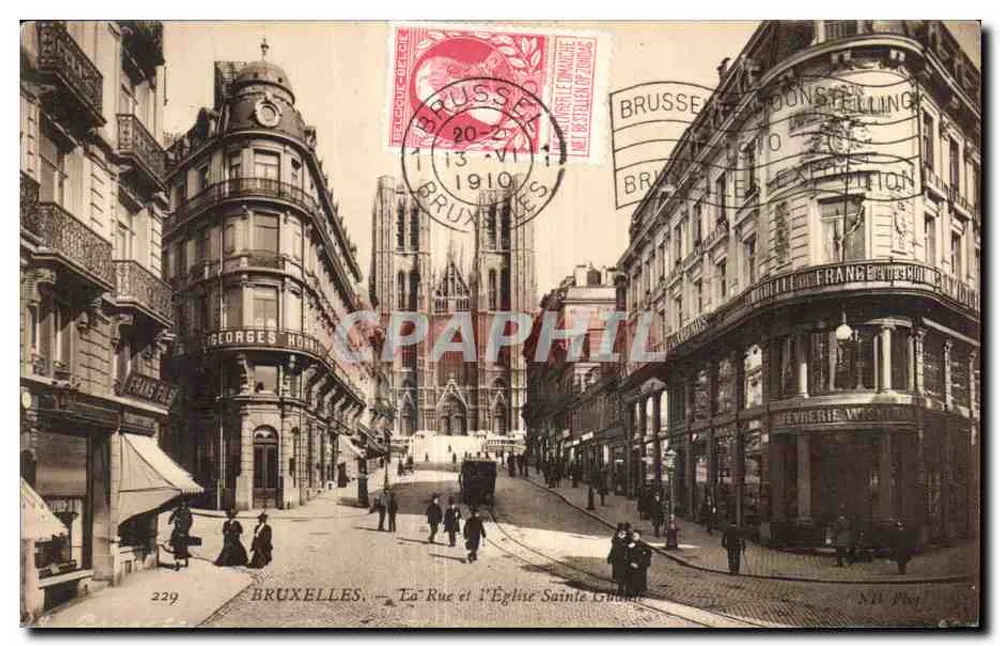 Brüssel — Die Straße und die Kirche Sainte-Gudule — Georges Hontz - Vorderseite