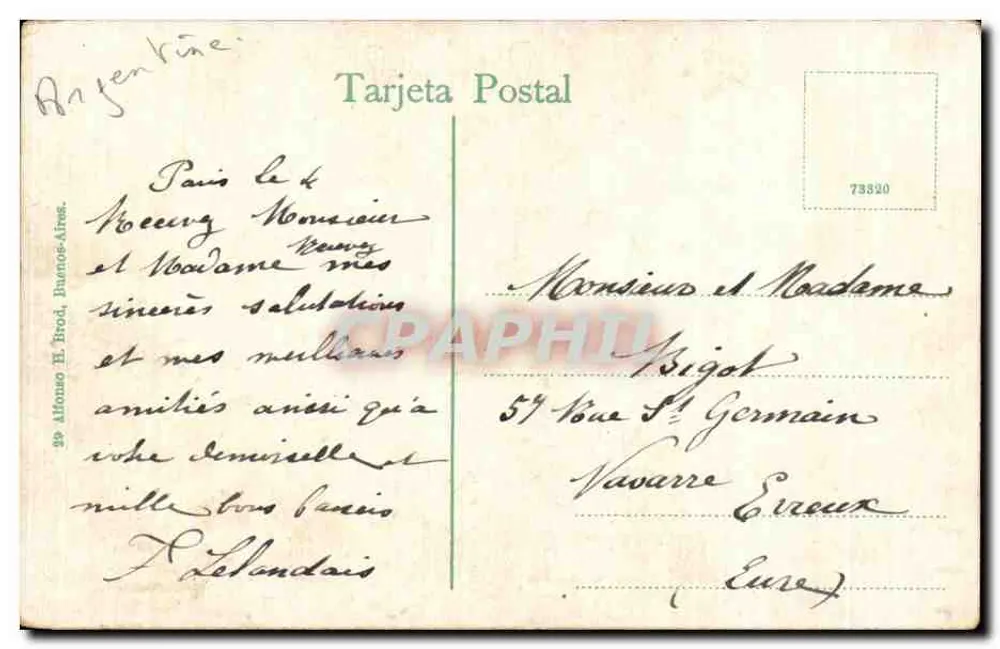 Buenos Aires. Paseo de Recoleta — Ansicht des Parks mit Laternen und Bäumen — Verlag Alfonso H. Brod - Rückseite