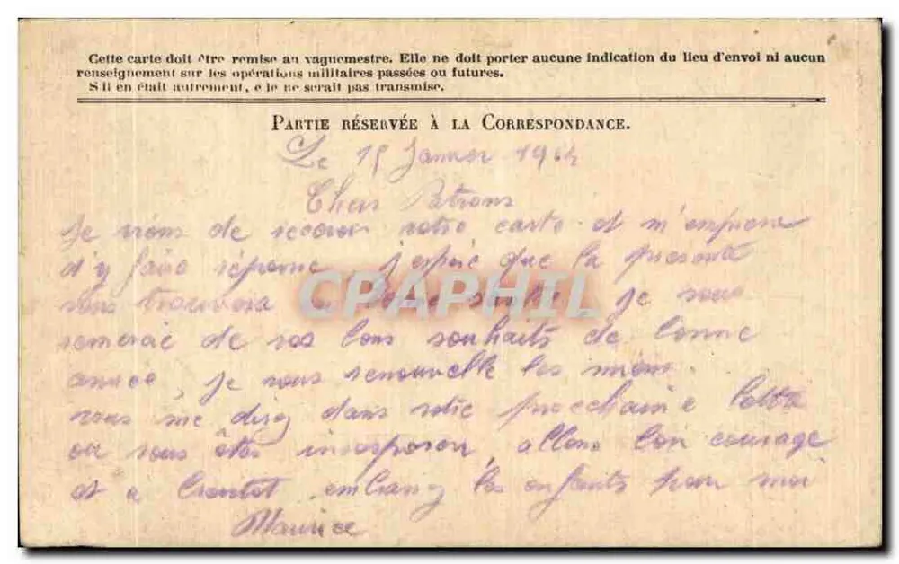 Correspondance der Armee der Republik — Karte in Freizirkulation — Mod. A — IMPR. NAT. - Rückseite