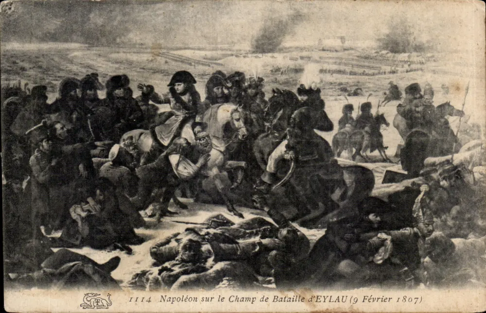 Napoleão no Campo de Batalha de Eylau (9 de Fevereiro de 1807) — série 1114 — editor não identificado - Frente