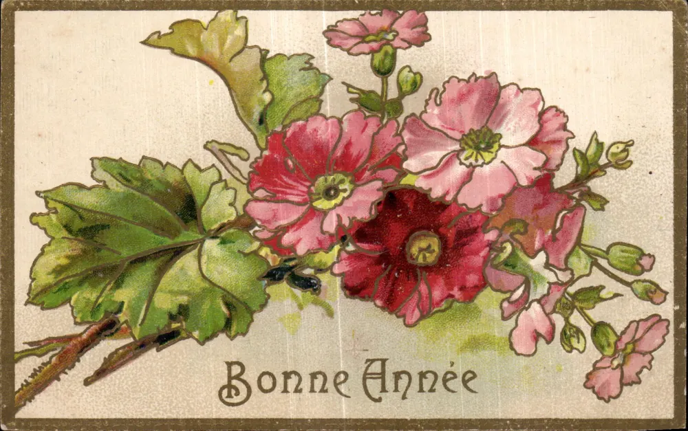Buquê de flores — Boa Ano — HIRONDELLE-Limoges, Série 200 - Frente
