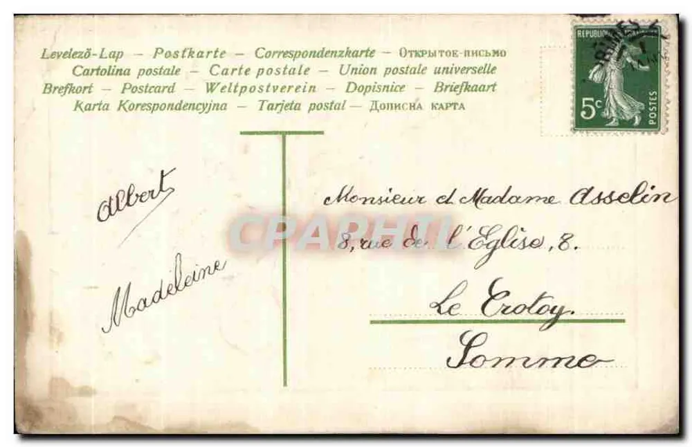 Flores violetas — Ano feliz — Carta postal universal - Verso
