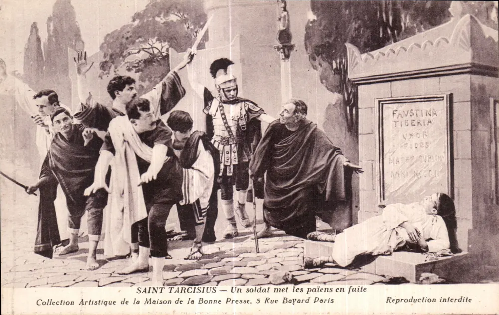 Heiliger Tarcisius — Ein Soldat jagt die Heiden fort — Künstlerische Sammlung der Maison de la Bonne Presse, 5 Rue Bayard Paris - Vorderseite