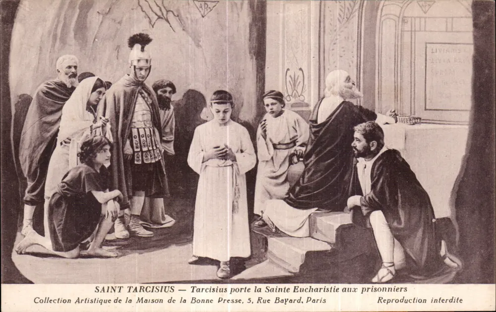 Saint Tarcisius — Saint Tarcisius bringt die heilige Eucharistie an die Gefangenen — Künstlerische Sammlung der Maison de la Bonne Presse, 5, Rue Bayard, Paris - Vorderseite