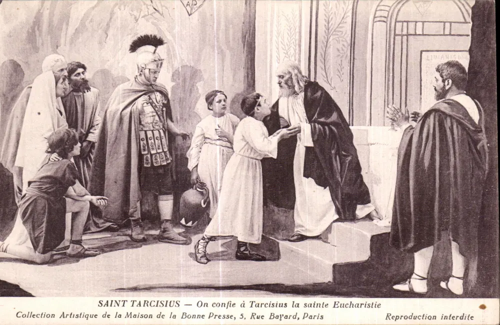 Heiliger Tarcisius — Tarcisius erhält die heilige Eucharistie — Kunstsammlung der Maison de la Bonne Presse, 5, Rue Bayard, Paris - Vorderseite