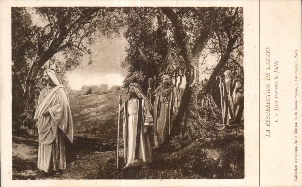 Die Auferstehung des Lazarus — Jesus durchquert die Judäa — Künstlerische Sammlung der Maison de la Bonne Presse, 5, rue Bayaud, Paris - Vorderseite
