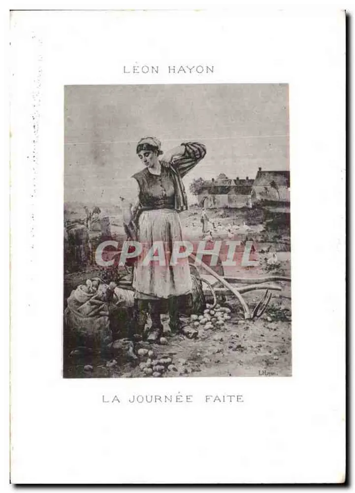 Mulher camponesa exausta — cena de final de dia — Léon Hayon - Frente