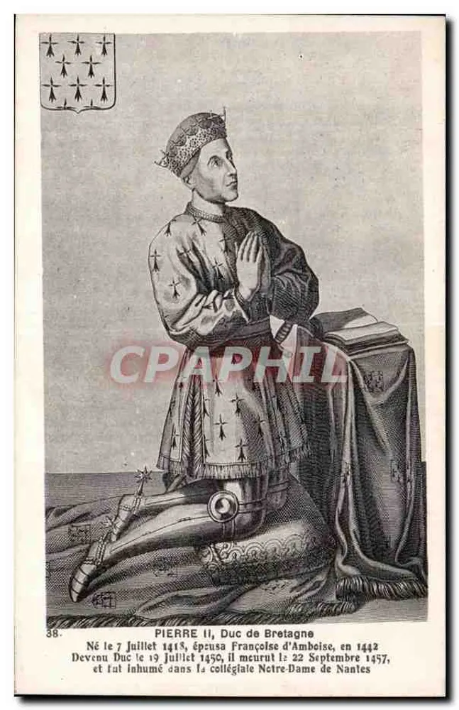 Pierre II, Herzog von Bretagne — historische Gravur — R. Chapeau, Verlag Nantes - Vorderseite