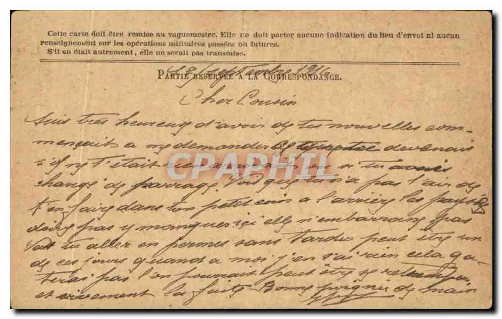 Korrespondenz der Armee der Republik — Freiporto-Karte — Modell A — datiert 1. Juli 1916 - Rückseite