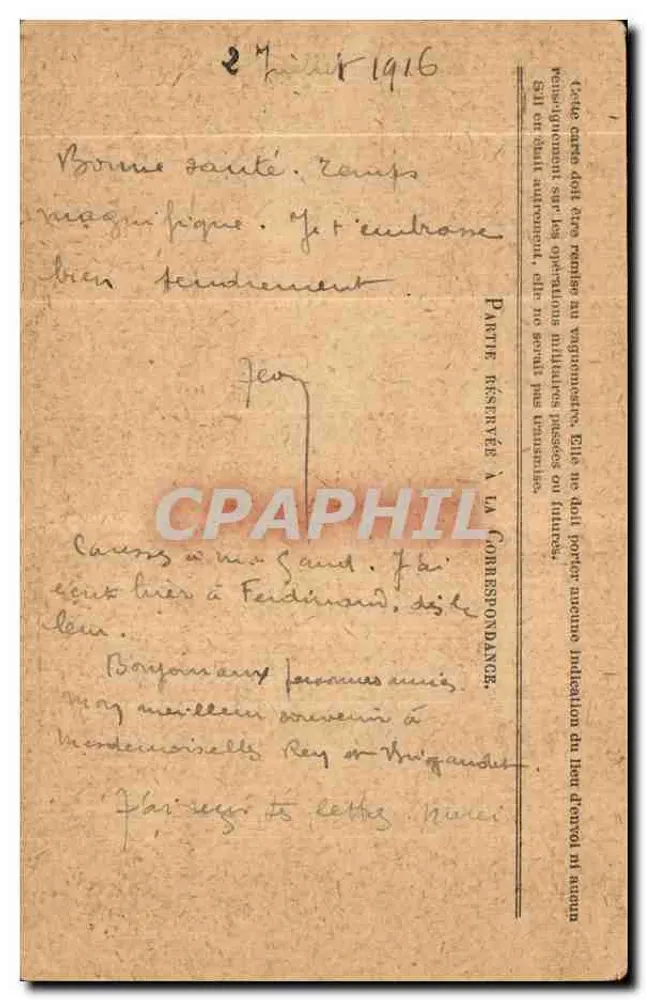 Korrespondenz der Armee der Republik — Freiporto-Karte — datiert 27. Februar 1916 - Rückseite