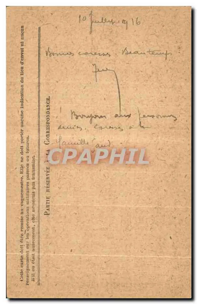 Korrespondenz der Armee der Republik — Freikarte — versandt um 1916 - Rückseite
