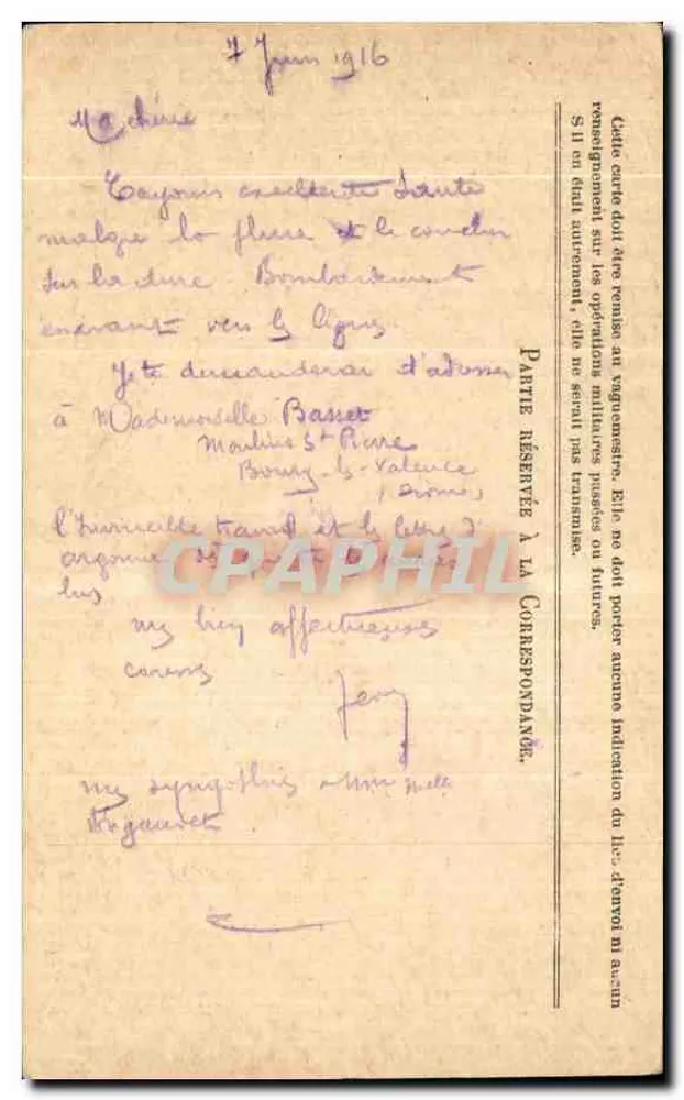 Korrespondenz der Armee der Republik — Ansichtskarte in Franchise — gesendet von Valréas (Vaucluse) um 1916 - Rückseite