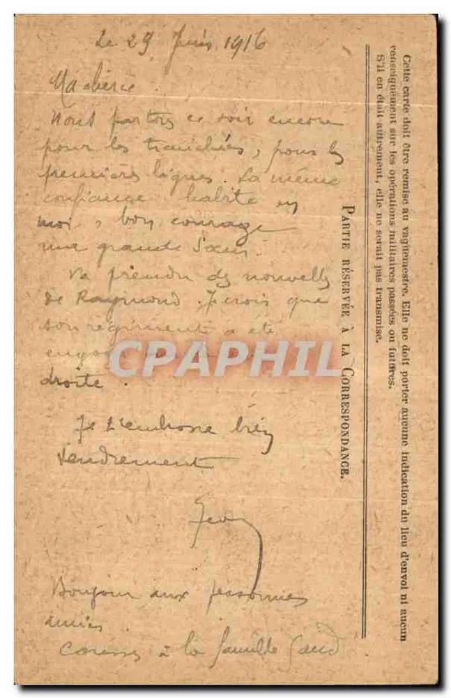 Correspondance des Armées de la République — Ansichtskarte in Freimarkt — Tresmes, 30. Juni 1916 - Rückseite
