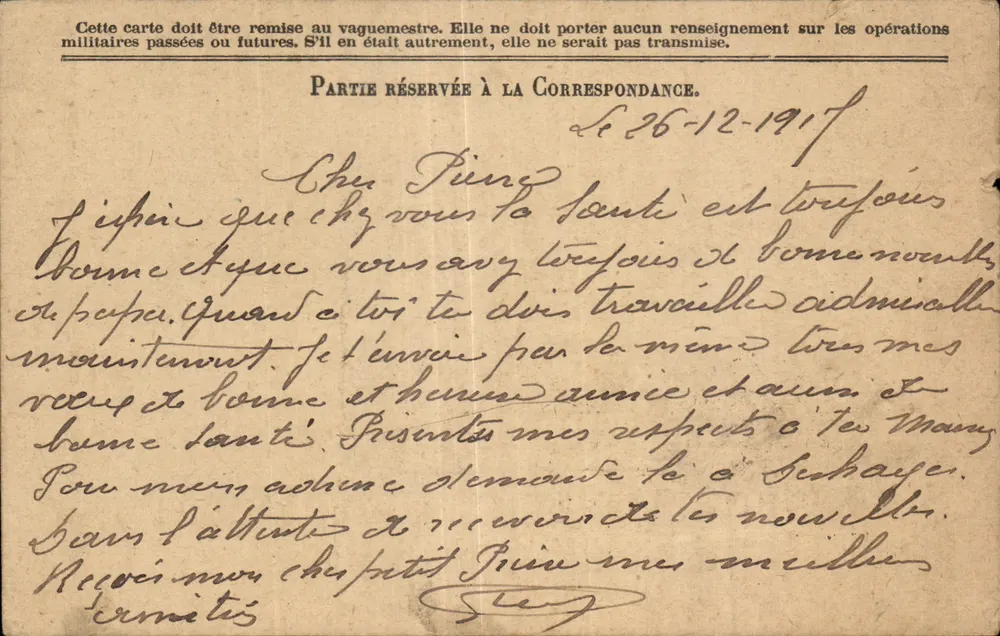 Militärische Korrespondenz — Freiporto — 26-12-1917 - Vorderseite