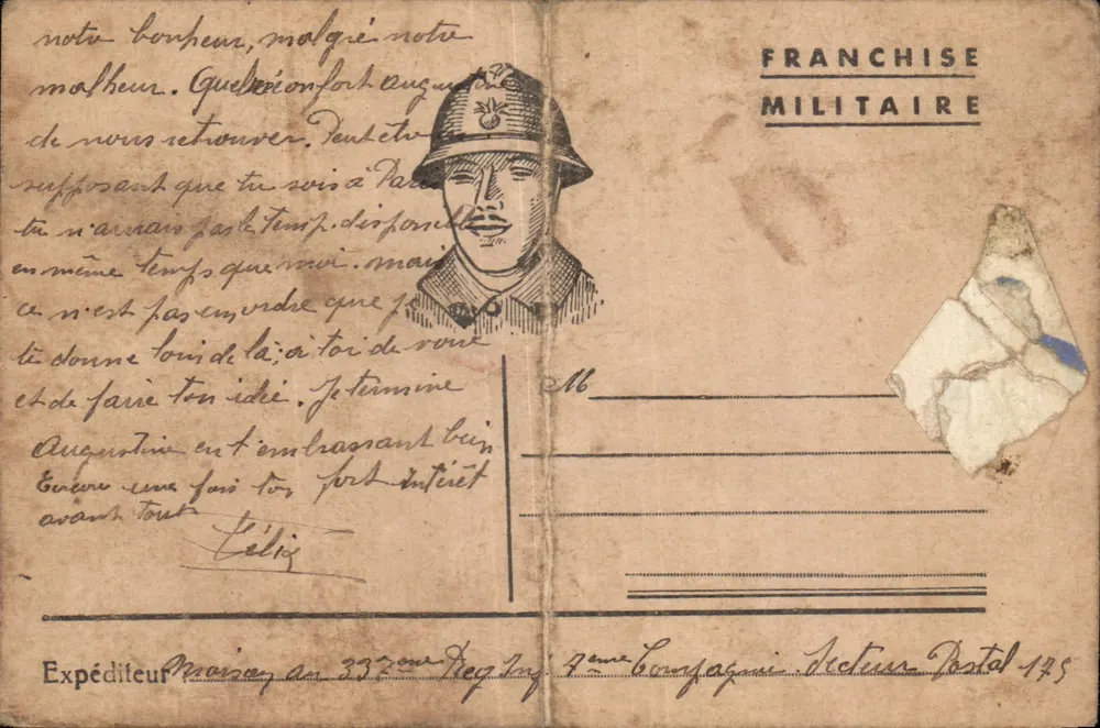 Soldat in Uniform — Militärfranchise — Absender aus Maisons-Laffitte - Vorderseite