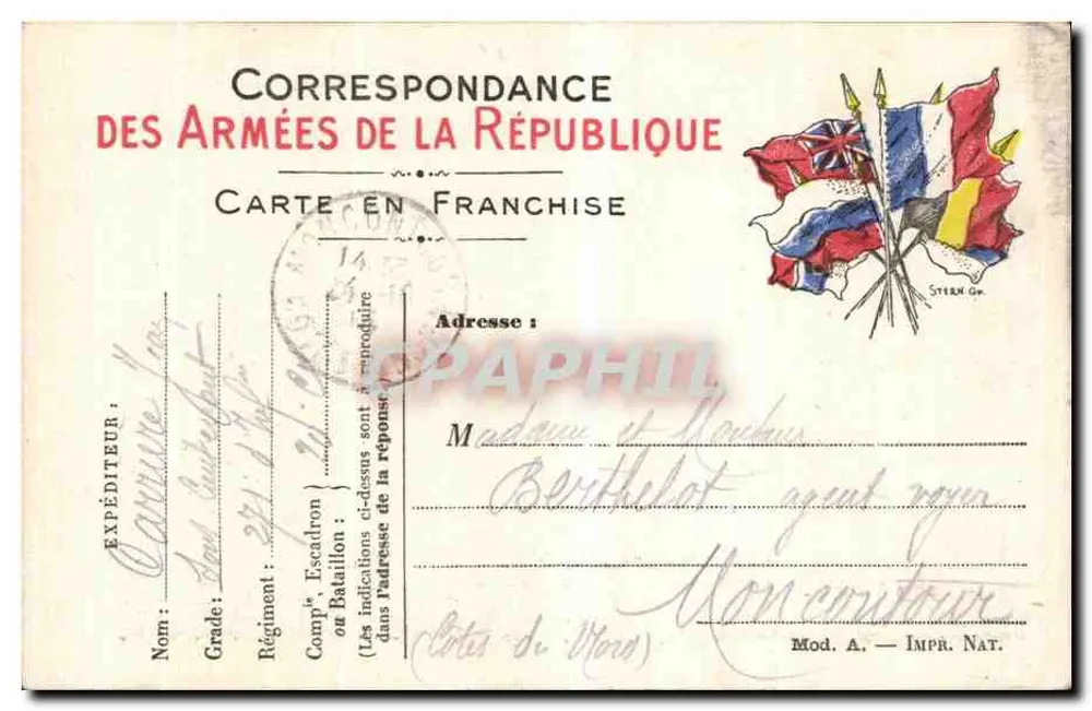 Correspondence der Armee der Republik — Freikarte — Verlag Stern & Cie - Rückseite