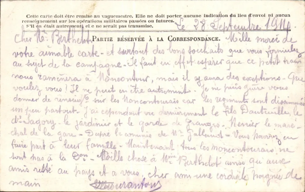 Militärische Korrespondenz — Lager Nonconcour — Gourdonne an das 60. Regiment - Vorderseite