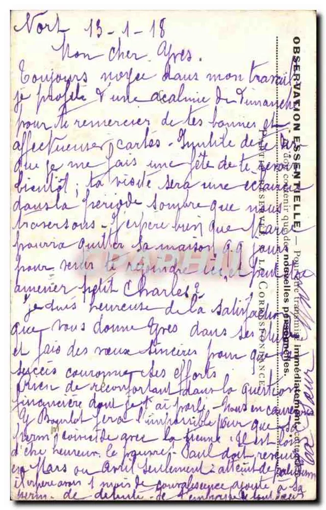 Militärische Korrespondenz der Republik — Nort-sur-Loire, 13-1-18 — Modell B - Rückseite