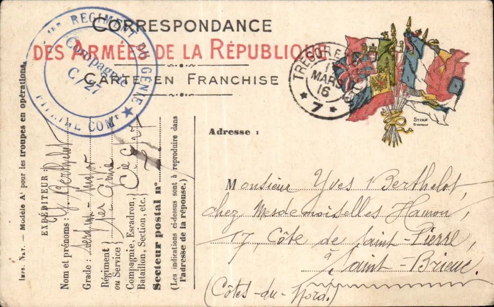 Correspondance der Armées der Republik — Schützengraben 16 — Verlag Stern - Vorderseite