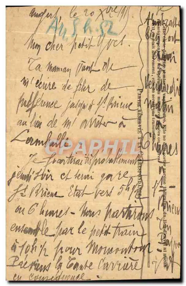 Militärische Franchise-Karte Berthelot Saint Brieuc - Rückseite
