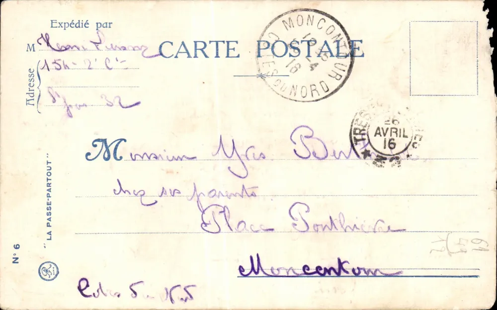 Moncontour — Ansichtskarte vom April 1916 — Verlag La Passe-Partout, Nr. 6 - Vorderseite