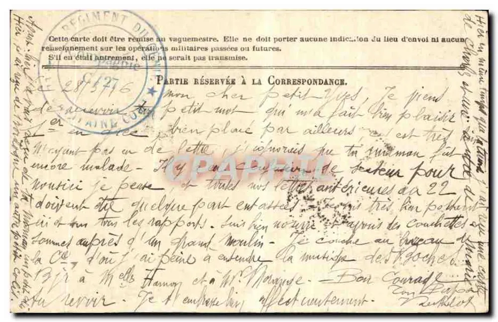 Korrespondenz der Armee der Republik — Militärkarte — 1. Ingenieurregiment — Kompanie C — Hauptmann Comte - Rückseite