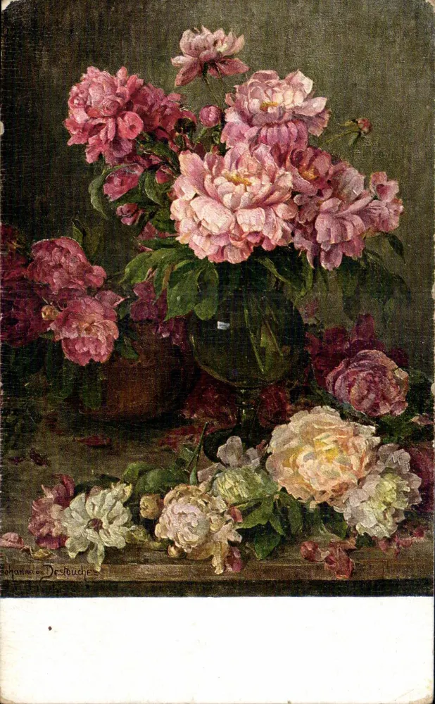 Arranjo de pêssegos — pintura — Johanna Destouches, série Nr. 73 - Frente