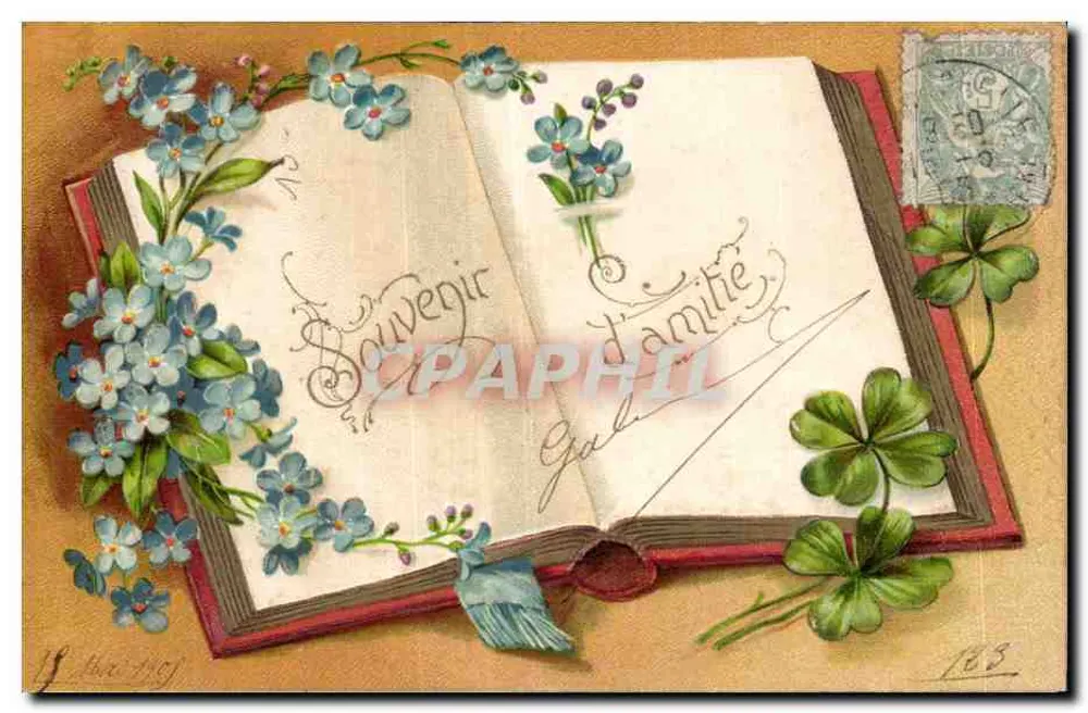 Lembrança de amizade — obra decorada com flores e trevo — editor Galerie, n° 163 - Frente