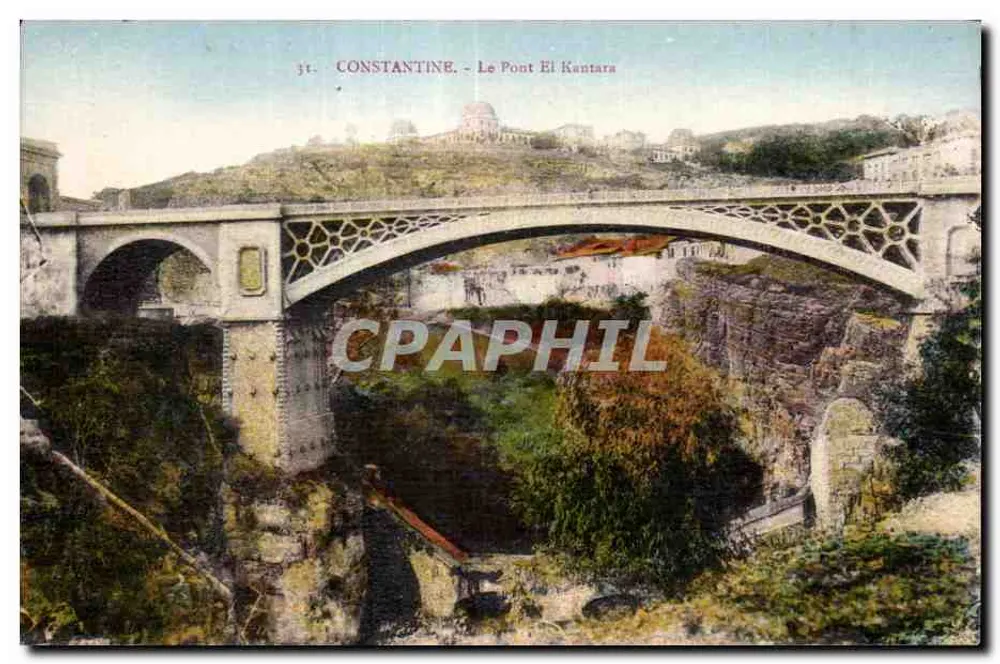 Constantine - Le Pont El Kantara — vista do ponte em arco sobre o cânion - Frente