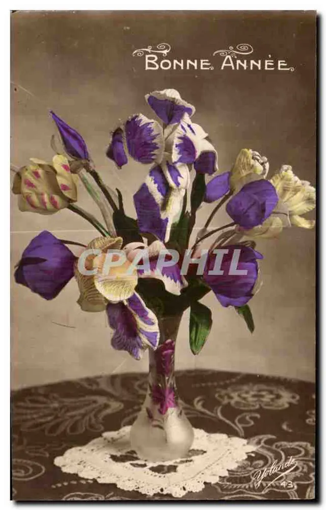 Blumenstrauß aus Iris und Tulpen — Frohe Neujahr — Vollands, n° 43 - Vorderseite