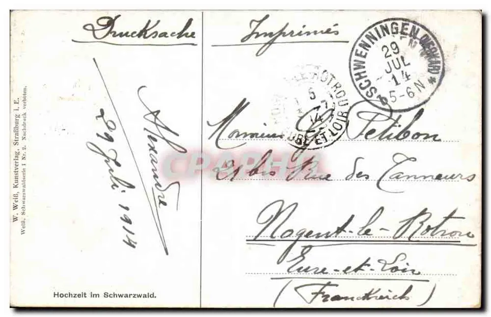 Casamento no Schwarzwald — W. Weiss — W. Wall, Kunstverlag, Straßburg - Verso