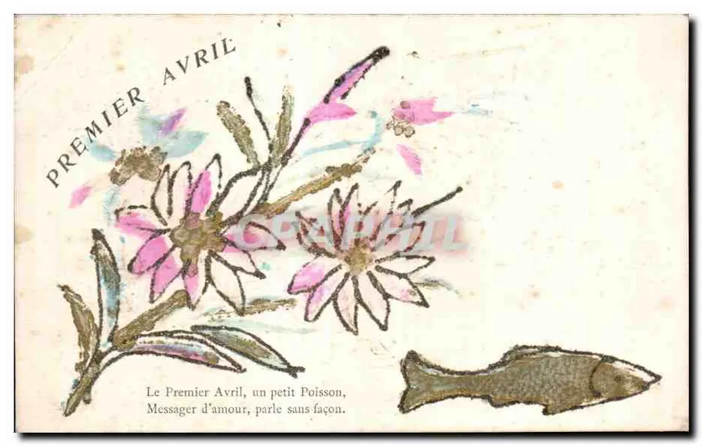April, der Scherztag — Fisch und Blumen — Verlag unbekannt - Vorderseite
