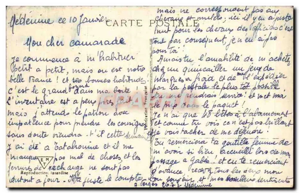 Na Oásis — vista de um canal cercado de palmeiras com um cavalo e um mulo — editor desconhecido, n° 95 - Verso