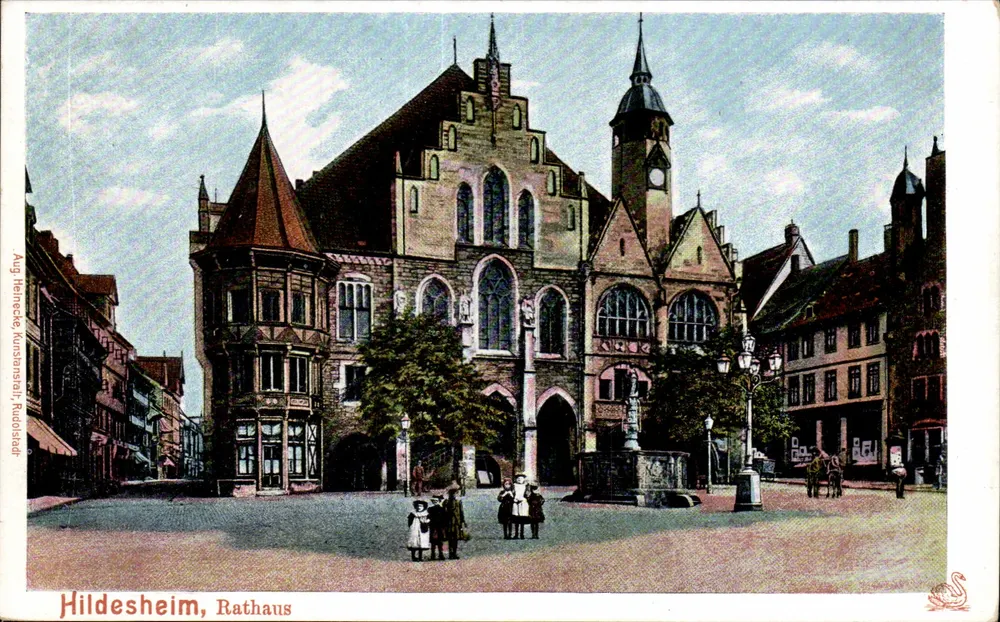 Hildesheim, Rathaus — vista do mercado — editor Aug Heneke, Künstlerschaft, Rudolstadt - Frente