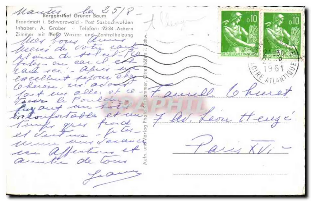 Berggasthof Grüner Baum — Brandmatt i. Schw., 750m ü. M. — Aufn. und Verlag Panner - Rückseite