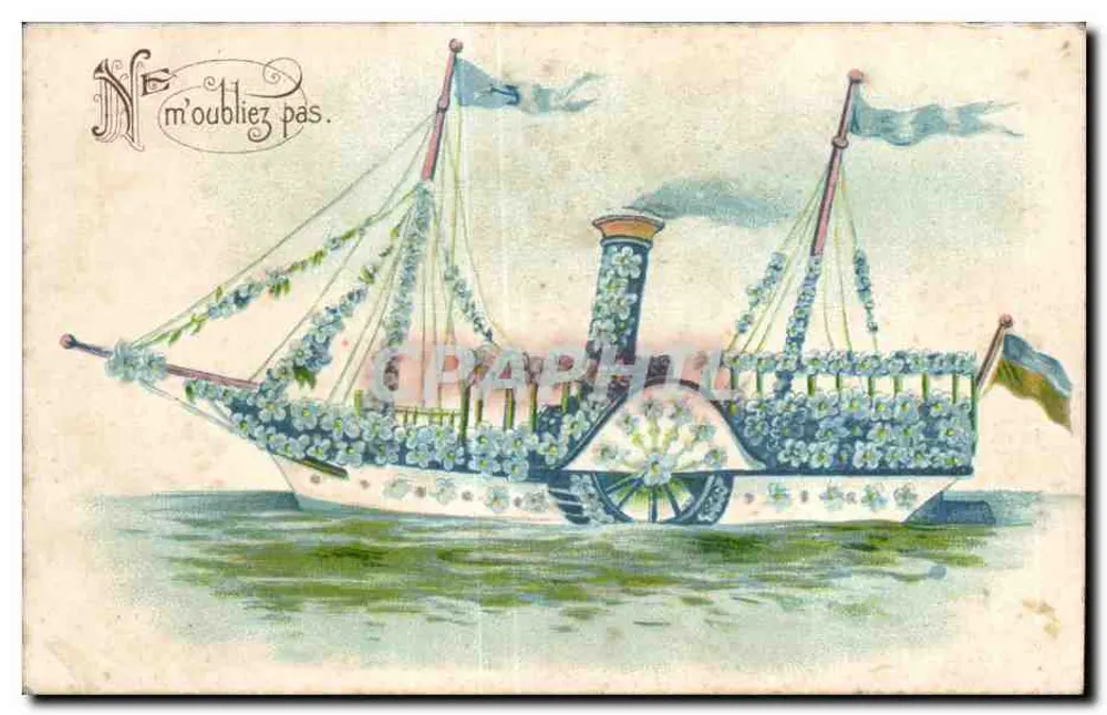 Bateau à vapeur décoré de fleurs — scène maritime — éditeur non visible - Frente