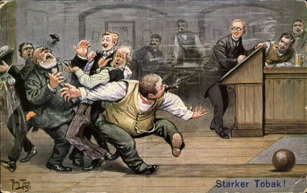 Cena de bar de tabaco — propaganda para 'Starker Tobak' — editor T.S.N. Série 1682 (6 Dess.) - Frente