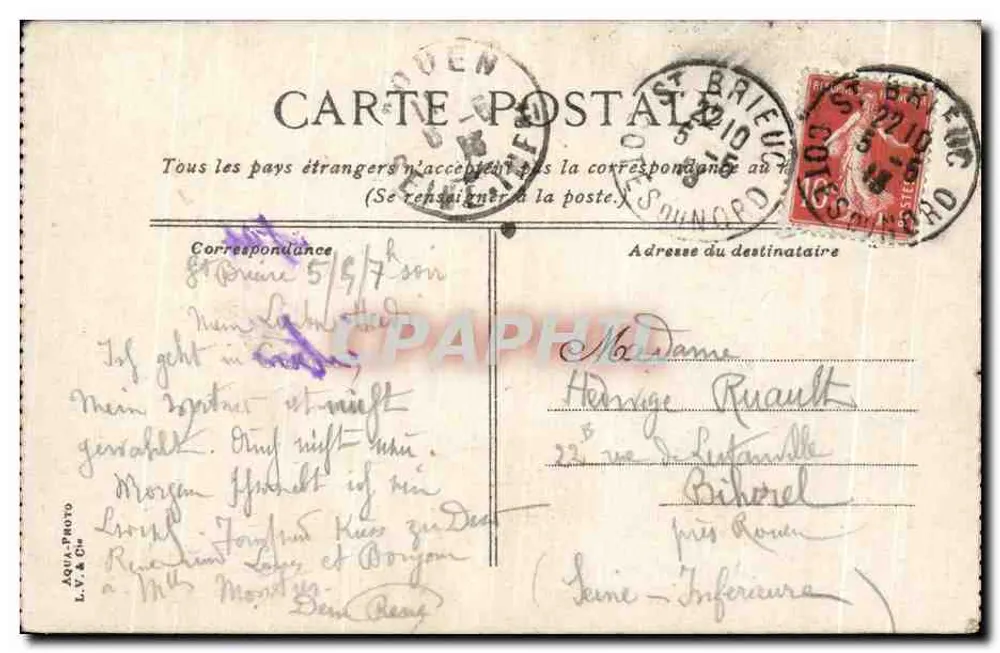 Caserne Charner — Saint-Brieuc — editor J. Brièuc, n° 156 - Verso