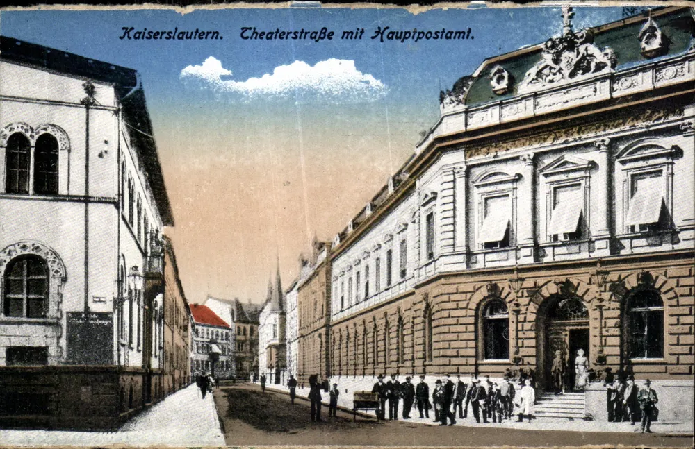 Kaiserslautern — Theaterstraße mit Hauptpostamt — Verlag unbekannt - Vorderseite