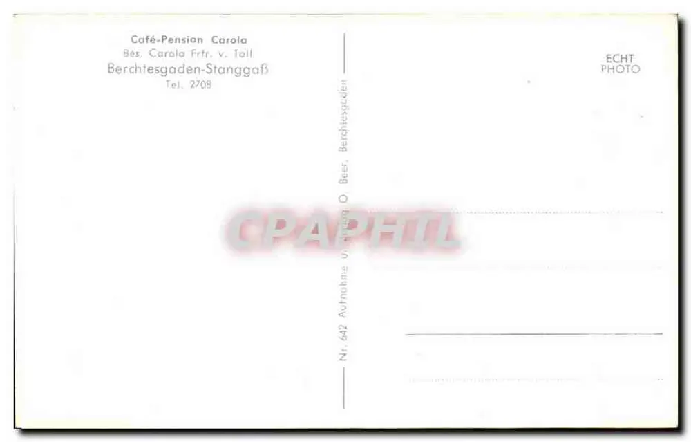 Café-Pension Carola m. Kehlstein, Göll u. Brett — Berchtesgaden, n° 642 - Rückseite