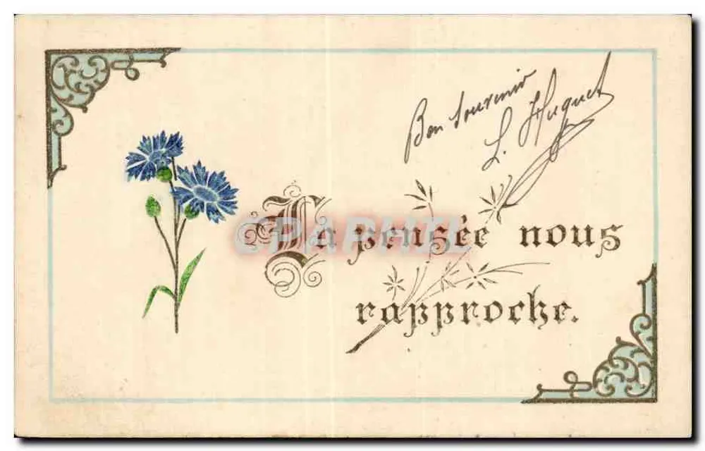 Blaue Blumen — Ansichtskarte mit gedrucktem Text — L. Huguel - Vorderseite