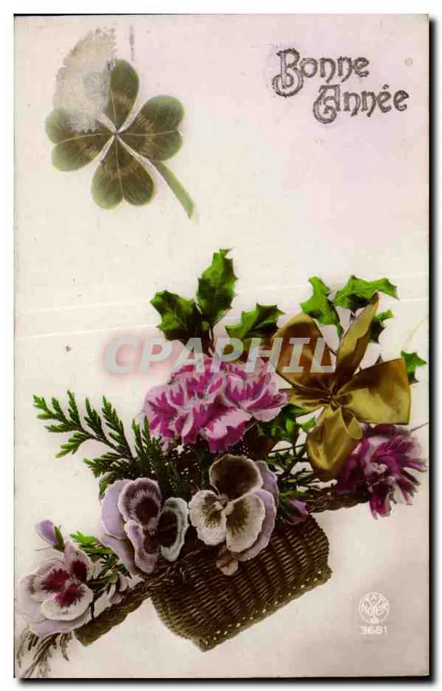 Blumenstrauß und Vierblattklee — Frohe Neujahr — Verlag Noyet n° 3681 - Vorderseite