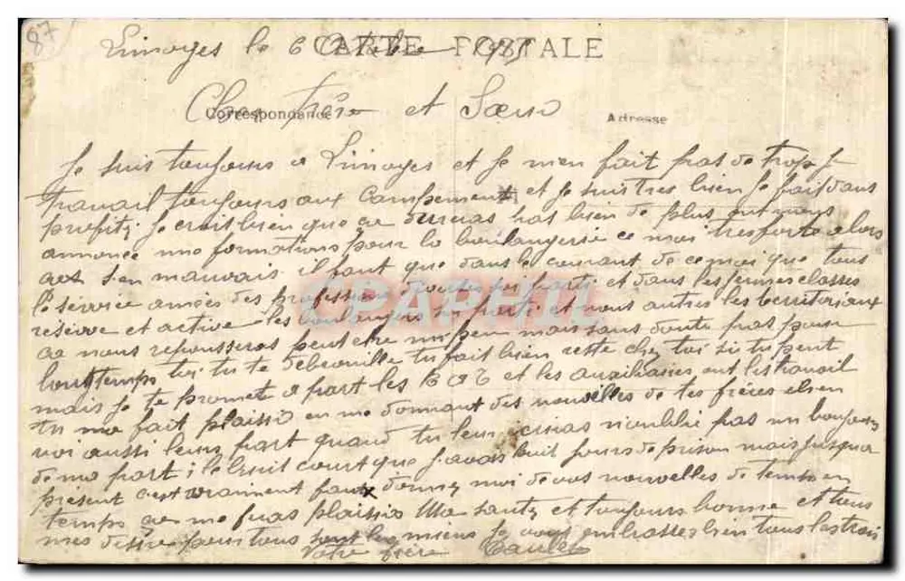 Limoges - Das Rathaus und die Gärten - Verlag: L. Béchard, Nr. 484 - Rückseite