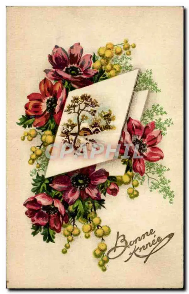 Blumen und Landschaft — Karte zum Jahresbeginn — Verlag nicht sichtbar - Vorderseite